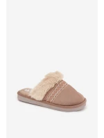 Dámské pantofle s kožešinou a výšivkou Khaki model 21772614 - Boto Dámské pantofle s kožešinou a výšivkou Khaki model 21772614 - Boto