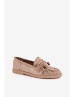 Dámské mokasíny s třásněmi a korálky Béžové Teressa