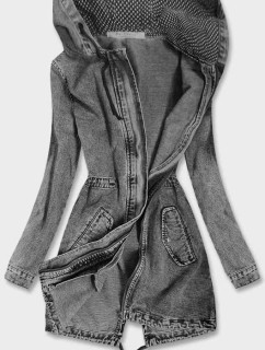 Dlhá čierna dámska džínsová bunda s kapucňou (C122-H)