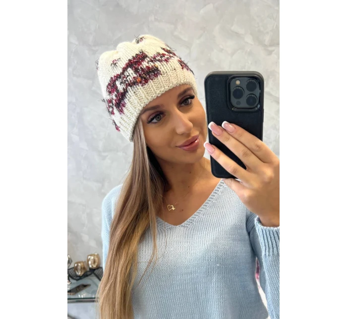 Dámska čiapka Otylia K387 ecru+bordeaux Dámska čiapka Otylia K387 ecru+bordeaux
