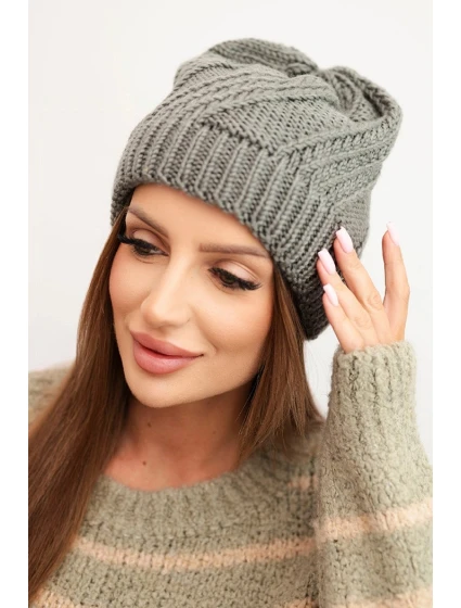 Dámská zimní čepice s vlnou tmavě šedá