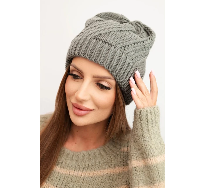 Dámská zimní čepice s vlnou tmavě šedá