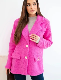 Dámska bunda z mäkkej ovčej vlny s golierom ružová