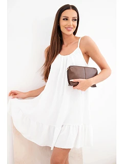 Dámske viskózové šaty bez ramienok s volánom a viazankou biele