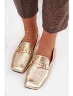 Kožené dámské mokasiny s ozdobným detailem model 22031810 zlaté - D&A