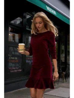 M765 Šaty s volánovým lemom - bordové
