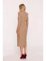model 21319027 Tužkové šaty s ozdobnými rameny béžové - STYLOVE