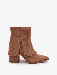 Dámske členkové topánky na podpätku Idalia - svetlohnedé