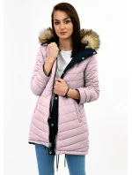 Tmavomodrá a ružová obojstranná dámska zimná bunda s kapucňou (w211) Tmavomodrá a ružová obojstranná dámska zimná bunda s kapucňou (w211)