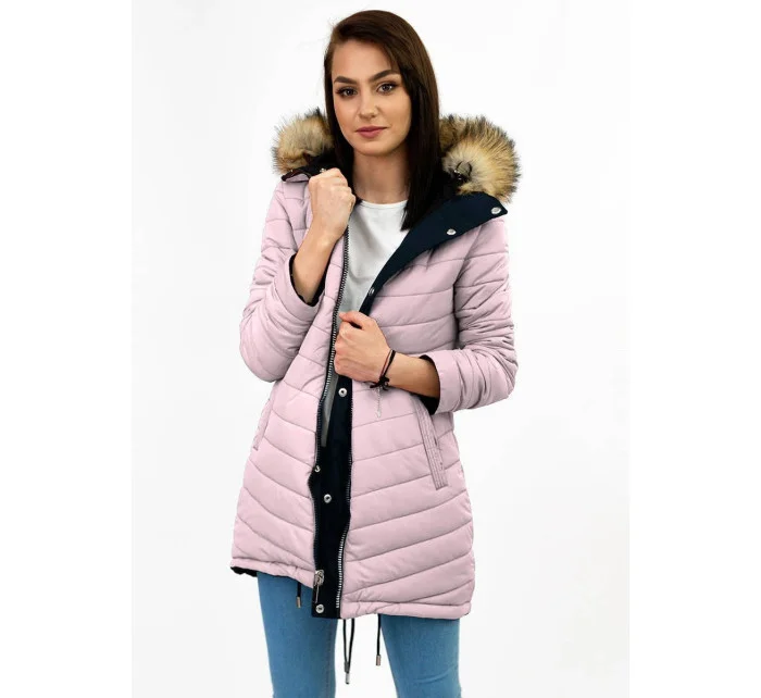 Tmavomodrá a ružová obojstranná dámska zimná bunda s kapucňou (w211) Tmavomodrá a ružová obojstranná dámska zimná bunda s kapucňou (w211)