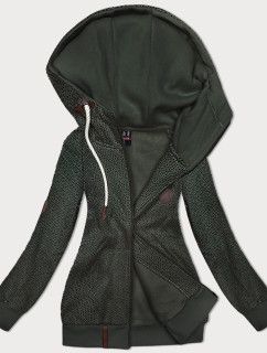 Mikina v armádnej farbe s kapucňou a vzorom malých srdiečok (2316)