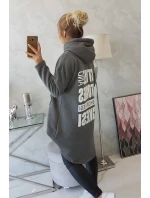 Zateplená mikina s dlouhými zády a kapucí v grafitové barvě Zateplená mikina s dlouhými zády a kapucí v grafitové barvě