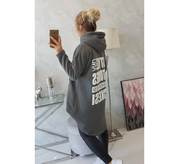 Zateplená mikina s dlouhými zády a kapucí v grafitové barvě Zateplená mikina s dlouhými zády a kapucí v grafitové barvě