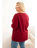 Dámske Plus veľkosť bavlnené okrúhle krku blúzka bordová