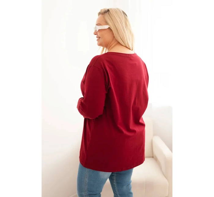 Dámske Plus veľkosť bavlnené okrúhle krku blúzka bordová
