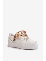 Sneakersy Damskie Na Platformie Z Ozdobnym Sznurowaniem Białe Mistra