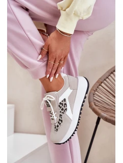 Buty Sportowe Sneakersy Damskie Na Platformie Panterka Biało-Beżowe Pumbes