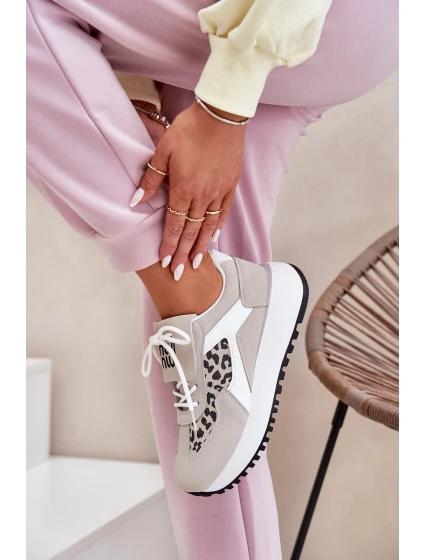 Buty Sportowe Sneakersy Damskie Na Platformie Panterka Biało-Beżowe Pumbes Buty Sportowe Sneakersy Damskie Na Platformie Panterka Biało-Beżowe Pumbes