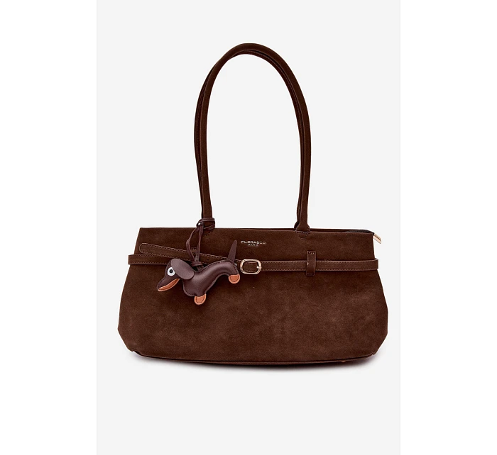 Kožená kabelka z imitace semiše  čokoládová model 22111702 - Flora&Co