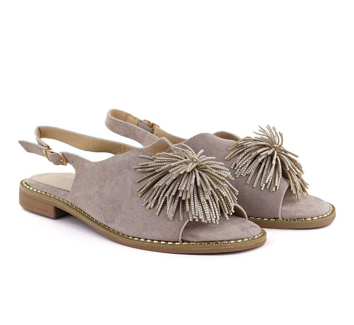 Dámske ploché sandále s flitrami khaki Potocki 43349