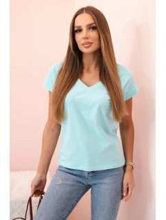 Dámská bavlněná halenka s výstřihem do V a krátkým rukávem mátová