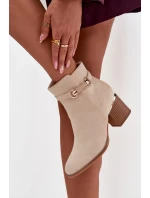 Botki Damskie Ocieplane Na Słupku Z Ozdobnym Paskiem Beżowe Galissa Botki Damskie Ocieplane Na Słupku Z Ozdobnym Paskiem Beżowe Galissa