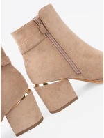 Zajímavé  kotníčkové boty hnědé dámské na širokém podpatku