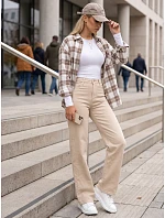 Dámske džínsy s vysokým pásom a klasickým strihom, béžové, FashionStreet UY3092