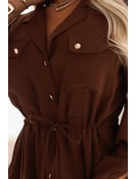 651-1 Midi šaty s gombíkmi a opaskom - čokoládové