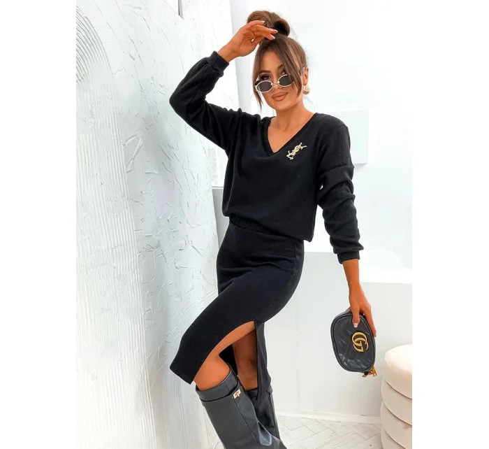 Černý dámský úpletový komplet se sukní model 20524285 - Moon