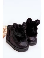 Dziecięce Śniegowce Ocieplane Futerkiem Z Uszkami Czarne Betty Dziecięce Śniegowce Ocieplane Futerkiem Z Uszkami Czarne Betty