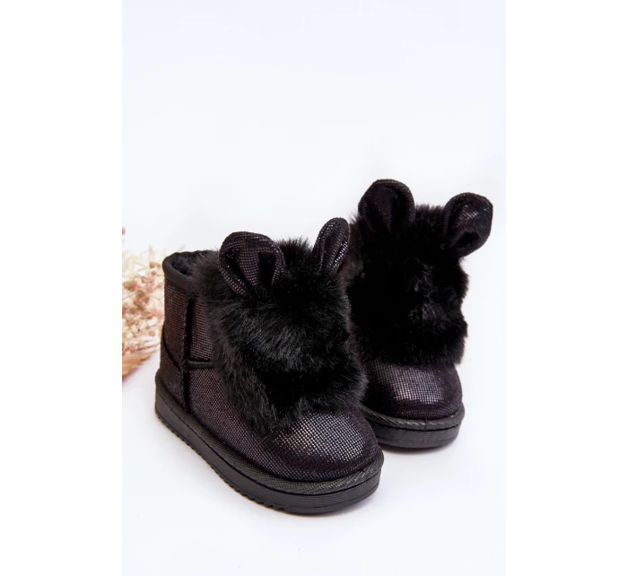 Dziecięce Śniegowce Ocieplane Futerkiem Z Uszkami Czarne Betty Dziecięce Śniegowce Ocieplane Futerkiem Z Uszkami Czarne Betty