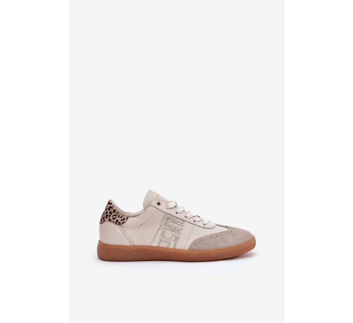 Kožené Sportovní Boty Tenisky Dámské Panterka model 21686778 Béžové - CheBello