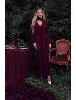 M891 Šaty s opaskom a šerpou - bordové