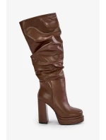 Topánky na podpätku a platforme s páskami zateplené hnedé Beridra Topánky na podpätku a platforme s páskami zateplené hnedé Beridra