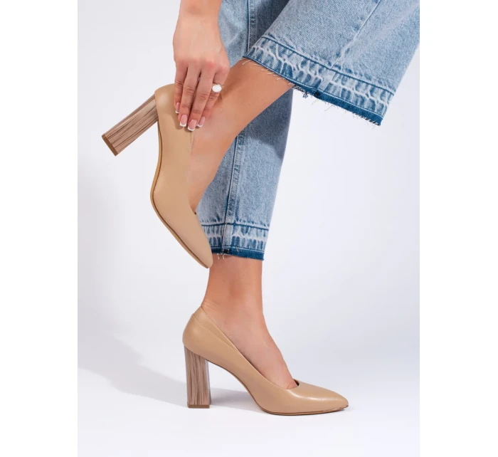 Trendy lodičky hnědé dámské na širokém podpatku Trendy lodičky hnědé dámské na širokém podpatku