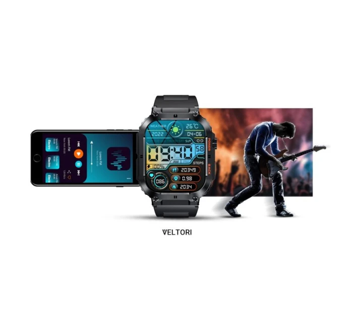 VELTORI VT200-1 Smartwatch Čierny silikónový remienok VELTORI VT200-1 Smartwatch Čierny silikónový remienok