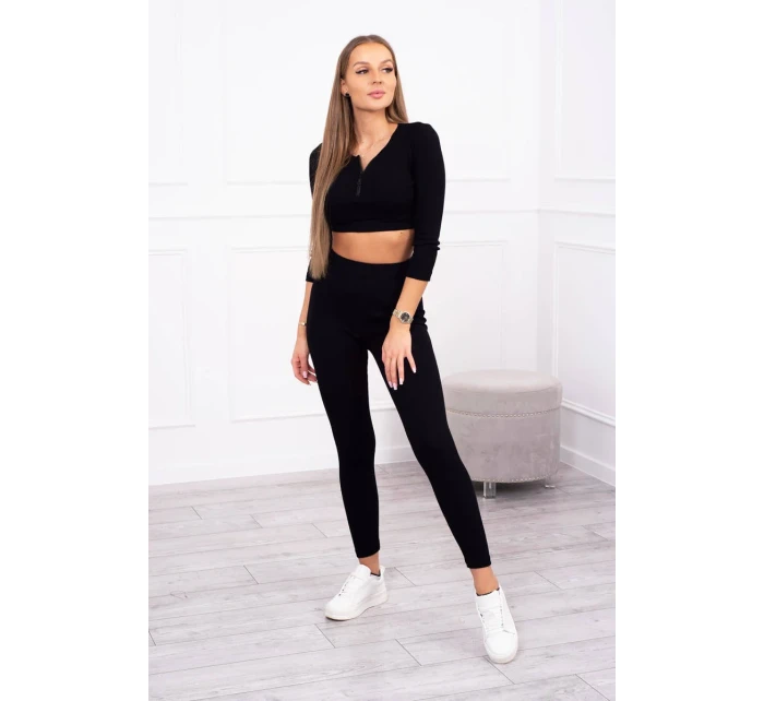 Pruhovaný krátky top set čierny