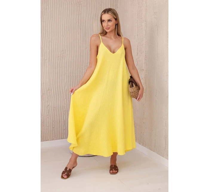 Mušelínové šaty na ramínka žlutý