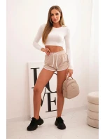 Dámské bavlněné šortky s elastickým pasem a model 21772744 lemem béžové - K-Fashion Dámské bavlněné šortky s elastickým pasem a model 21772744 lemem béžové - K-Fashion
