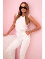 Dámsky bavlnený overal bez rukávov so zaväzovaním v páse ecru Dámsky bavlnený overal bez rukávov so zaväzovaním v páse ecru