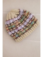 Dámska zimná čiapka s farebným vláknom a elastickou šnúrkou K352 beige