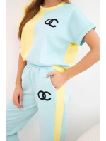 Dámsky maslový set s oversize mikinou a širokými nohavicami žltá + mentolová