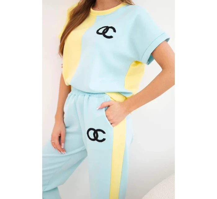 Dámsky maslový set s oversize mikinou a širokými nohavicami žltá + mentolová