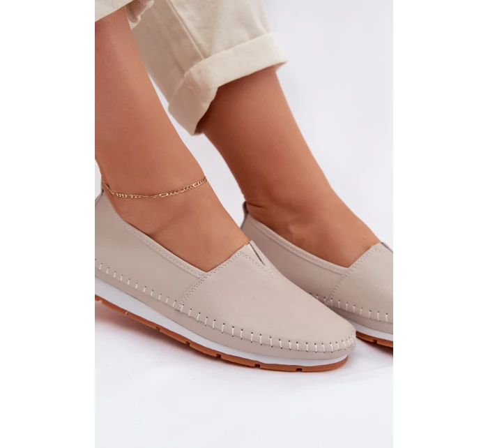 Kožené dámské polobotky S.Barski LR61-7051 Béžové