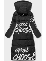 Dámska dlhá zimná bunda s čiernym a bielym nápisom (AG3-3028)