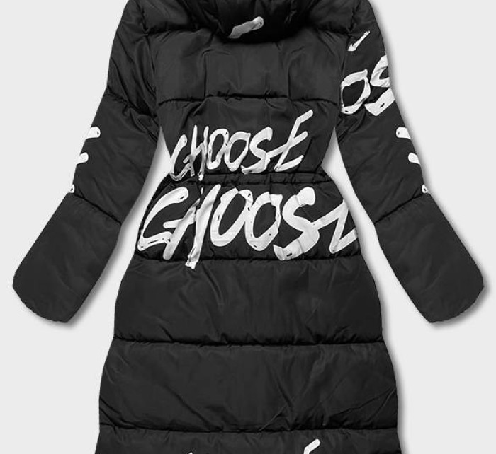 Čierno-biela dlhá dámska zimná bunda s nápismi (AG3-3028)