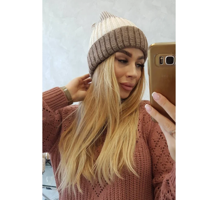 Fleecová čiapka Bojana K265 tmavo béžová+ecru+svetlo béžová