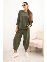 Komplet bavlněný mikina + kalhoty khaki