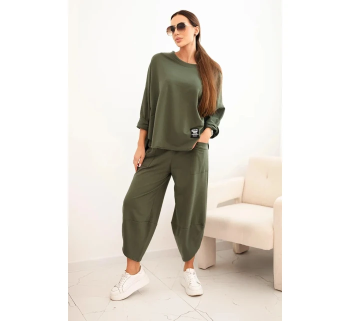 Komplet bavlněný mikina + kalhoty khaki